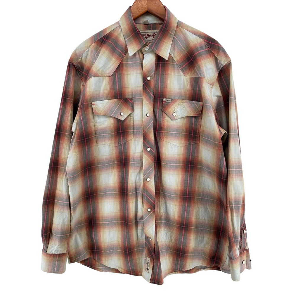 Rafter C Western Shirt Men‎ XL Brown Plaid Pearl Snap ProFlex45 Performance